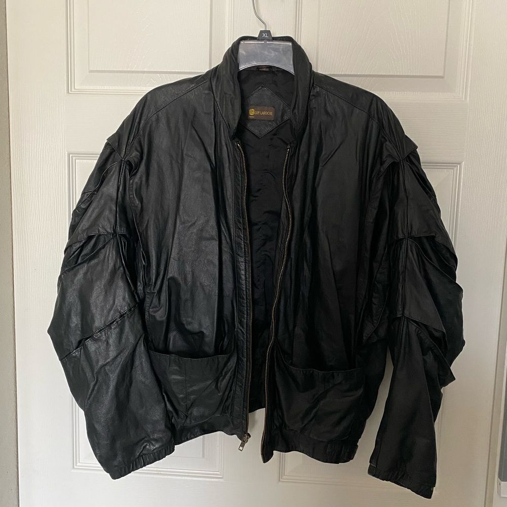 GUY LAROCHE Women’s Black Genuine Leather Jacket Size 12